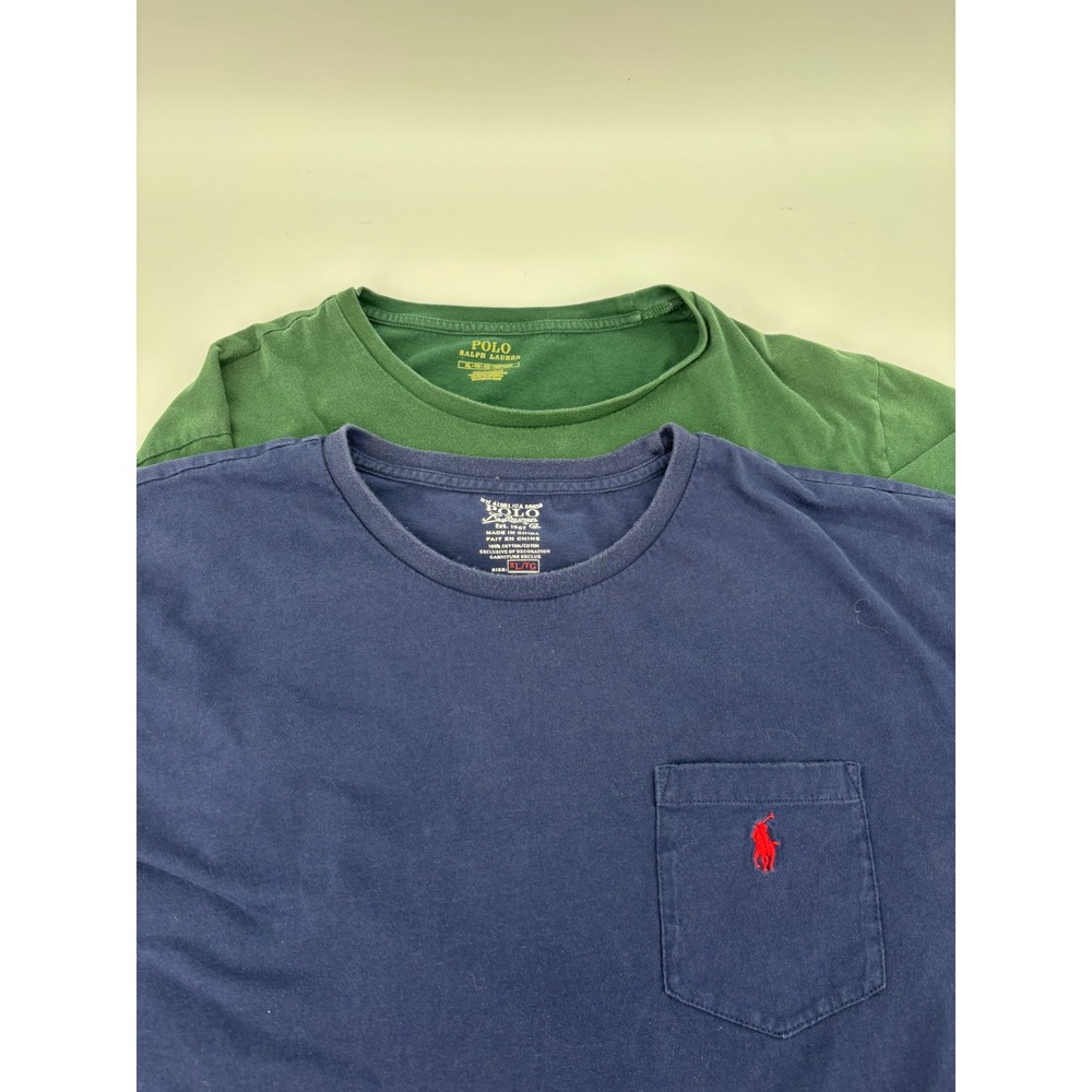 Lot of 2 Polo Ralph Lauren Mens Long Sleeve T-Shirts Navy Green XL Pocket Tee